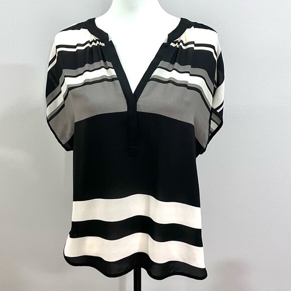 Banana Republic black gray and white color block stripe top size small - Picture 2 of 7